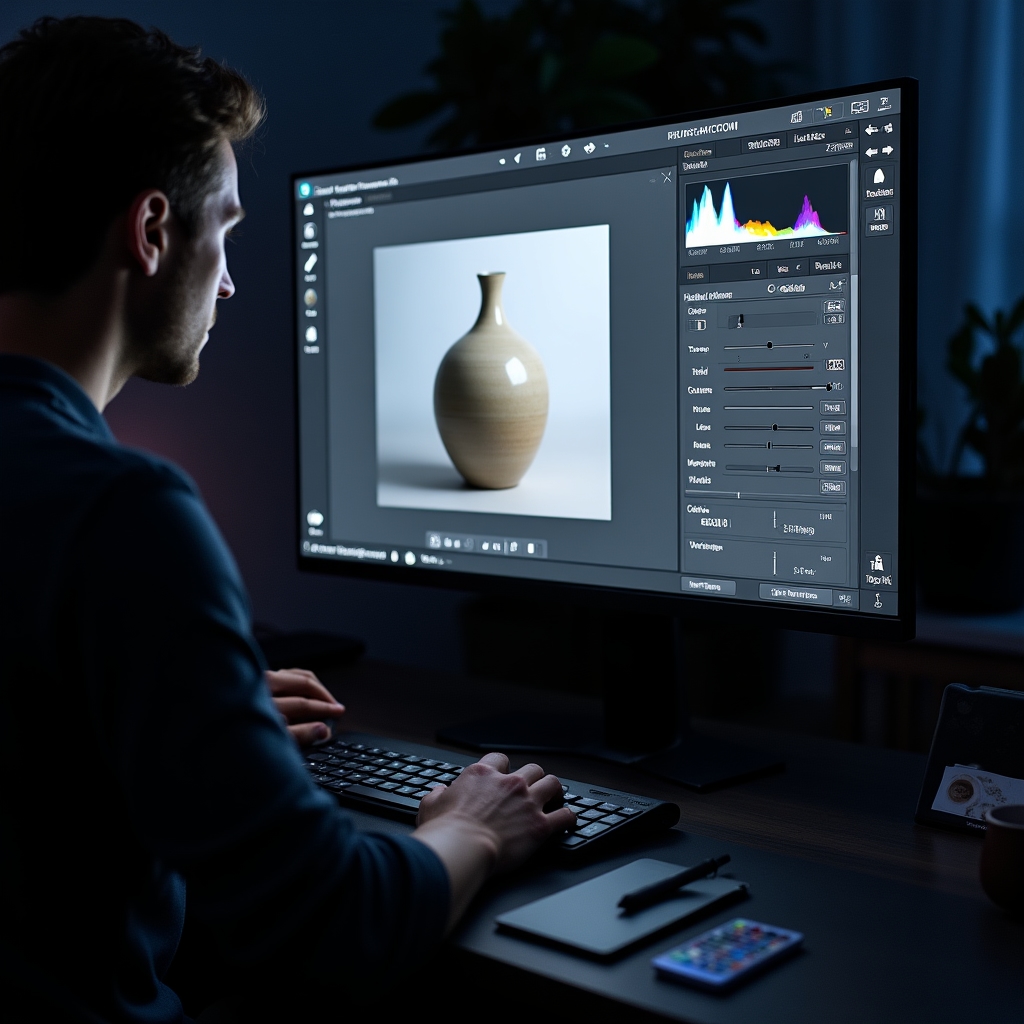 Schermo con post-produzione di fotografia di prodotto in Lightroom